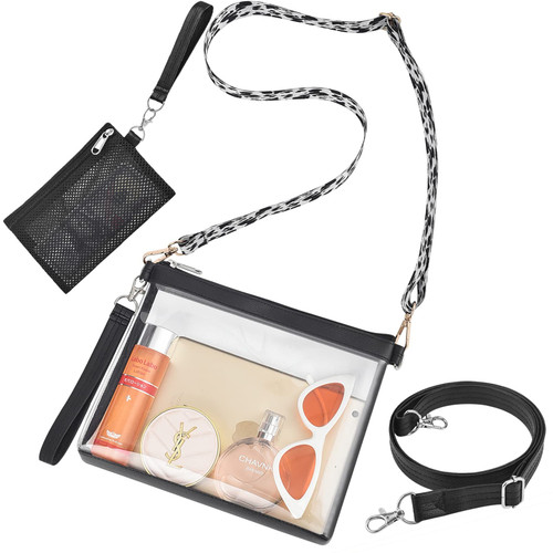 Busiuw Clear Bag Stadium Approved 12x12x6 TPU Leather Clear Stadium Bag with Replacement Strap Purse for Women for Concerts Sports Festivals?Cow Pattern?
