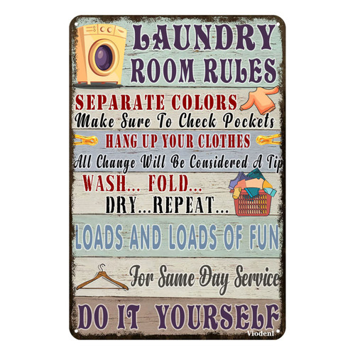Funny Laundry Room Rules Metal Tin Sign Vintage Wall Art Decor for Bathroom Home Washroom 12x8 Inches