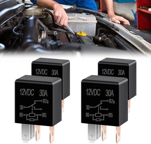 QODOLSI 4 PCS Car 5 Pin Relay Switch, Waterproof Stable Relay, 12V 30A SPST Multi-Purpose Relay Heavy Duty Standard Relay Kit, Universal for Car Starter Motor Replacement Accessories (Black)