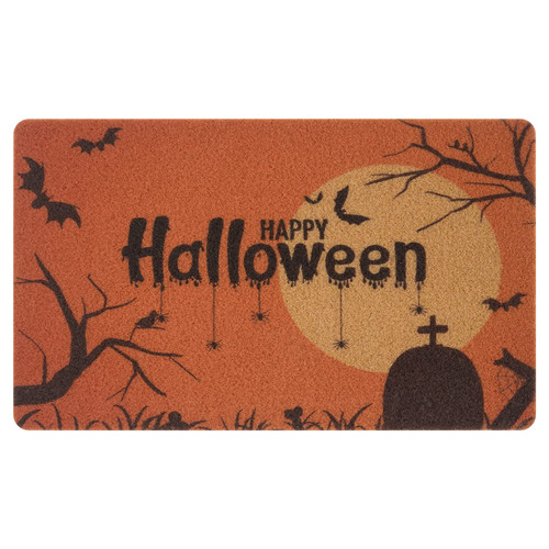 UINI Halloween Door Mat, Outdoor Indoor Happy Halloween Welcome Mats with Bat and Moon, Non Slip Halloween Decorative Entrance Front Door Mats Rug, 17" x 30"