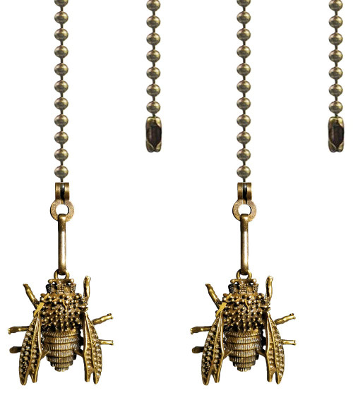 Hyamass 2Pcs 12 inch Ceiling Fan Pull Chain Cicadas Charm Pendant Ceiling Fan Danglers Fan Pulls Chain Extender with Ball Chain Connector for Ceiling Fan Light Decoration(Bronze)