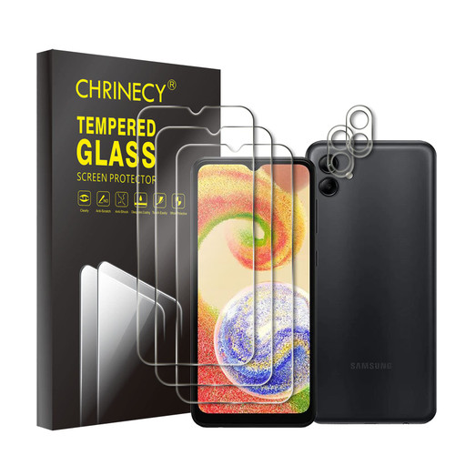 CHRINECY [3+2] 3 Pack Screen Protector for Samsung Galaxy A04 with 2 Pack Camera Lens Protector, 9H Hardness Tempered Glass,Anti-Scratch,Case Friendly,Premium HD Clarity