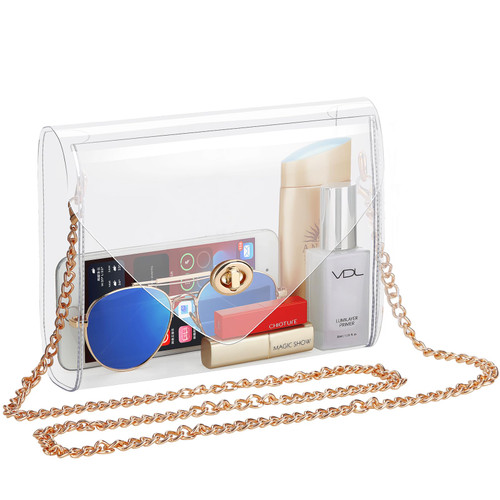 HAOGUAGUA Clear Purse for Women, Clear Bag Stadium Approved, See Through Clear Handbag for Concerts Sports Events (Gold)