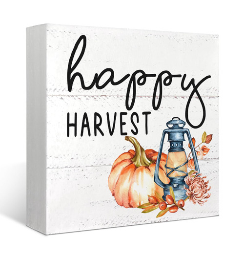 Mtrgdn Fall Decor for Table Wood Box Sign Happy Harvest Lantern Pumpkin Autumn Thanksgiving Halloween Seasonal Decor,Farmhouse Rustic Wood Block Plaque Decorations for Home Desk Wall Shelf Decor