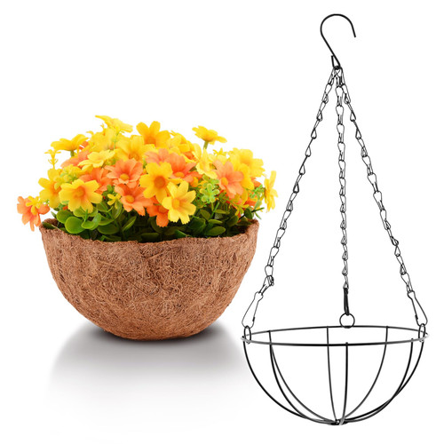 CALIDAKA Artificial Daisy Arrangement, 17" Fake Hanging Baskets Artificial Hanging Flower Fake Plant 3D for Outdoor/Indoor(Orange)