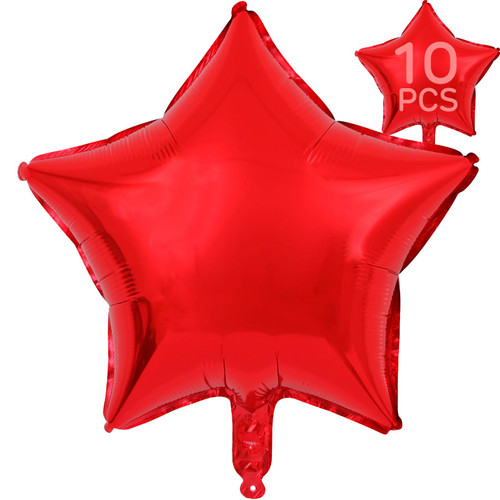 Red Star Balloons 18 Inch, 10 Pcs Red Star Shaped Mylar Helium Foil Metallic Balloon for Birthday Party Decorations Baby Shower Wedding Anniversary Backdrop Christmas Party Supplies