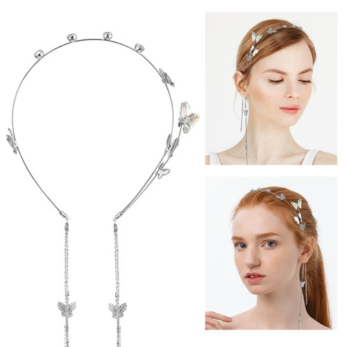 TIESOME Wedding Butterfly Headband for Women, Shinny Rhinestone Tassel Head Chain Crystal Headpieces Decorative Elegant Headwear Hair Hoop Band Headdress Hair Accessories for Women Girls TIESOME Wedding Butterfly Headband for Women, Shinny Rhinestone Tassel Head Chain Crystal Headpieces Decorative Elegant Headwear Hair Hoop Band Headdress Hair Accessories for Women Girls