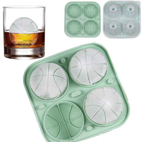 Rose Ice Cube Mold, Ice Cube Trays With Covers, Easy Release Silicone Ice Ball Maker for Chilling Cocktails, Whiskey, Bourbon & Homemade Juice (4 Basketball Mold)