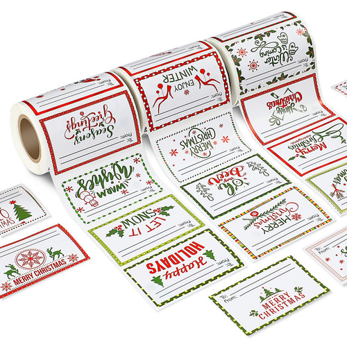 600 Pieces Christmas Gifts Tags Stickers Christmas Self-Adhesive Name Tags Stickers White Christmas Labels Tags Stickers for Festival Birthday Wedding Holiday Decoration, 24 Designs