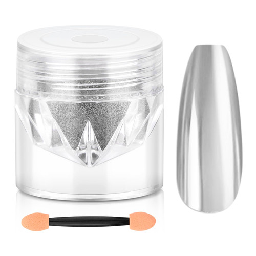 Saviland Silver Chrome Nail Powder - 1g Metallic Mirror Effect Chrome Powder for Gel Nails, Manicure Nail Art Pigment Silver Chrome Powder Nail Decoration Glitter Dust for Nail Art Gel Polish Home DIY