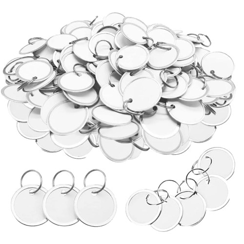 GSHLLO 50 Pcs Metal Rimmed Key Tags Round Paper Tags Writable Key Identification Tags White Key Chain Tags Blank Coded Keychain with Split Rings for Backpack Luggage
