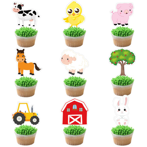 36PCS Big Farm Cupcake Toppers Farm Animal Cake Toppers for Farm Animal Birthday Party Decorations Baby Shower Farm Party Favors