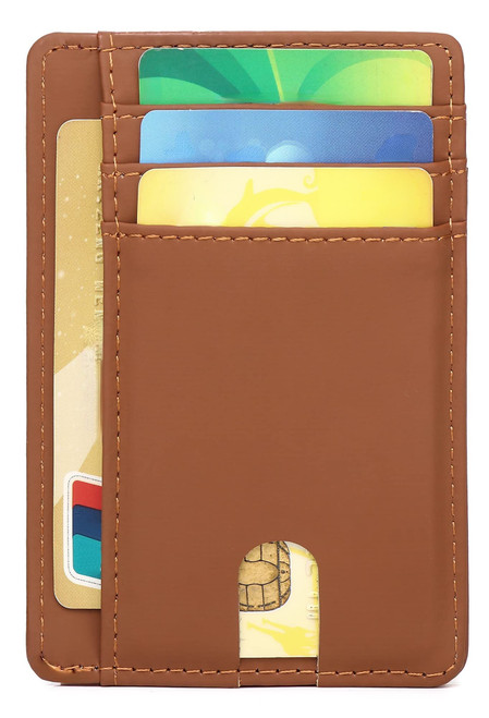 CarrKen Slim Minimalist Wallet for Men, Front Pocket Wallets, RFID Blocking Leather Wallet for Men & Women (Brown)
