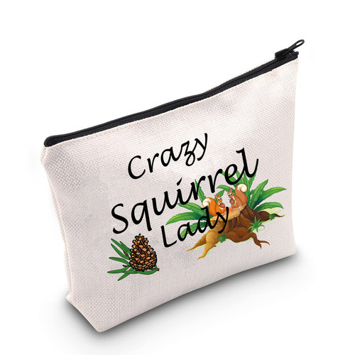 MEIKIUP Squirrel Lover Gift Cute Squirrel Mom Makeup Bag Squirrel Whisperer Zipper Pouch Crazy Squirrel Lady Cosmetic Bag for Woman (Crazy Squirrel Lady bag)