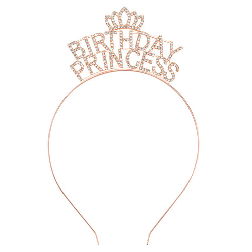 YARIEW Birthday Crown for Women Girls Birthday Princess Headband Rhinestone Alloy Birthday Crown Birthday Girl Headband Tiara Happy Birthday Princess Crown Happy Birthday Party Decorations?Rose Gold