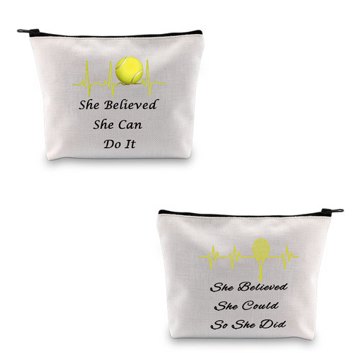 LEVLO Tennis Cosmetic Make Up Bag Tennis Players Gift She Believed She Can Do It Makeup Zipper Pouch Bag For Tennis Coaches Tennis Teams (She Believed Tennis)