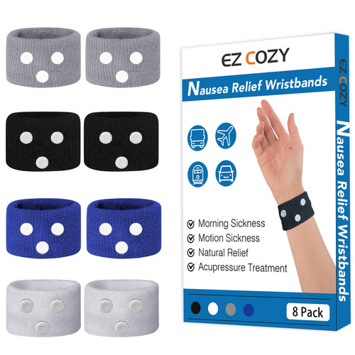 EZ COZY 8Pcs Motion Sickness Bands Upgraded, Anti Nausea Wristband for Adults and Kids, Sea Sickness Wristbands, Morning Sickness Relief, Acupressure Nausea Relief for Car Sea Travel Trip (4 Pairs) EZ COZY 8Pcs Motion Sickness Bands Upgraded, Anti Nausea Wristband for Adults and Kids, Sea Sickness Wristbands, Morning Sickness Relief, Acupressure Nausea Relief for Car Sea Travel Trip (4 Pairs)