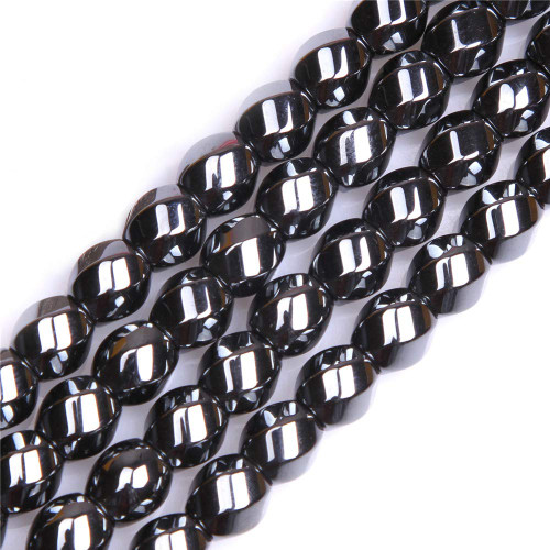 GEM-Inside 8MM Hematite Non-Magnetic Twist Black Smooth Agate Loose Beads for Jewelry Making Findings Accessories in 15 Inches