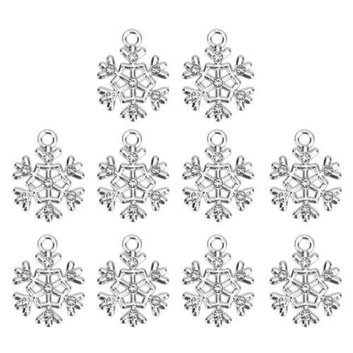 Amosfun 10 Pcs Rhinestone Christmas Snowflake Charm Pendants for DIY Necklace Bracelet Jewelry Making Charm Supply