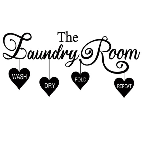 SUPERDANT The Laundry Room Wall Sticker Wash Dry Fold Repeat Words Vinyl Wall Art Decal for Home Washing Machine Dryer Laundry Room Wall Decor Black 23.2x11.2in