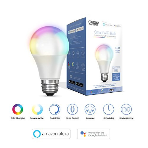 FEIT Electric Smart WiFi LED Color Changing and Dimmable A19 Light Bulb,  No Hub Required, Works with Alexa and Google Assistant   (A800/RGBW/AG)