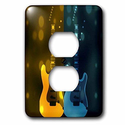 3dRose LSP_55602_6"Gold and Blue Guitar-Musical Art-Fun Designs 2 Plug Outlet Cover