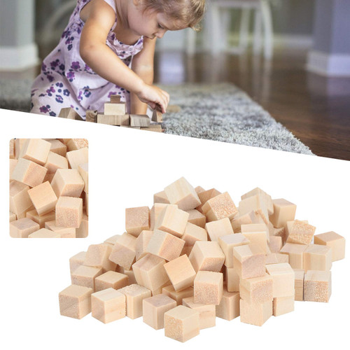 100Pcs 10mm Wooden Cubes, Wood Blocks for Crafting Pine Square Blank Blocks for DIY Craft Early Childhood Puzzle Toy Wooden Baby Blocks for Baby Shower