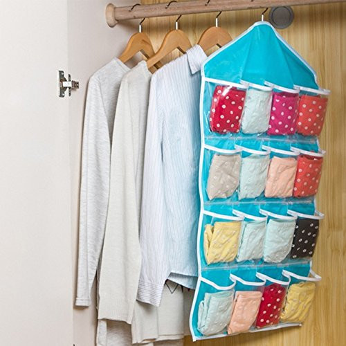 Genric Shoe Organizer Over The Door Organizer - 16 Pockets Clear Over Door Hanging Bag Shoe Rack Hanger Storage Tidy Organizer Home Hang Storage Bag - Over The Door Shoe Organizer (Blue)