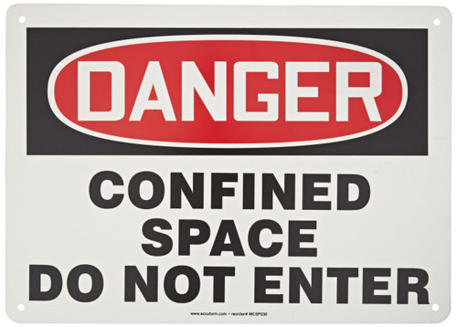 Accuform MCSP230VP Plastic Safety Sign,"Danger CONFINED Space DO NOT Enter", 10" Length x 14" Width x 0.055" Thickness, Red/Black on White