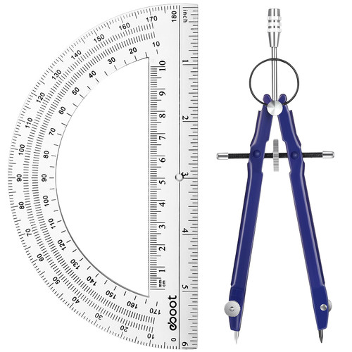 EBOOT Student Geometry Math Set, Drawing Compass and 6 Inch Clear Swing Arm Protractors 180 Degree Math Protractor (Blue,Exquisite)