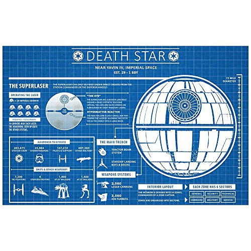Inked and Screened SP_SYFI_Deathstar_BG_17_W Wars Death Star Infographic Print, 11" x 17", Blue Grid-White Ink