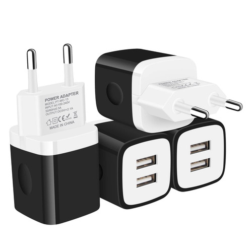 European USB Wall Charger, FiveBox 4Pack 2.1A Fast Europe Travel Wall Plug Adapter Charger Block Box Base Charging Brick Cube Compatible iPhone 14 13 12 11 Mini Pro Max X 6 6S 7 8 Plus, Pad, Samsung