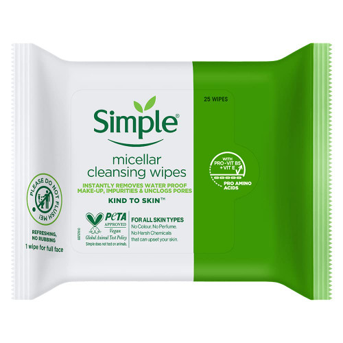 Simple Micellar Cleansing Facial Wipes, 25 Wipes