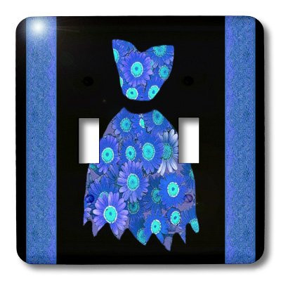 3dRose LLC lsp_30243_2 Cobalt Blue and Turquoise Flowered Dress On Black Background with Damask Ribbons Double Toggle Switch