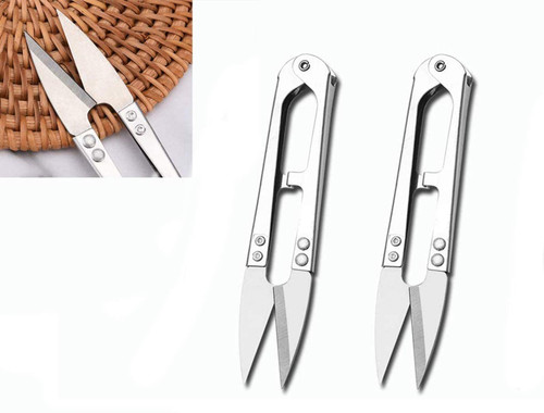 Zittop 2pcs Premium Stainless Steel 5 in U Sewing Scissors Clippers, Embroidery Yarn Scissors Mini Thread Sewing Cutter, Yarn Fishing Mini Small Snips Trimming Nipper Great for Stitch (Silver)