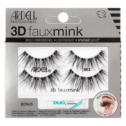 Ardell 3D Faux Mink 863 Lashes + 1 gram DUO Pipette, 2 Pairs