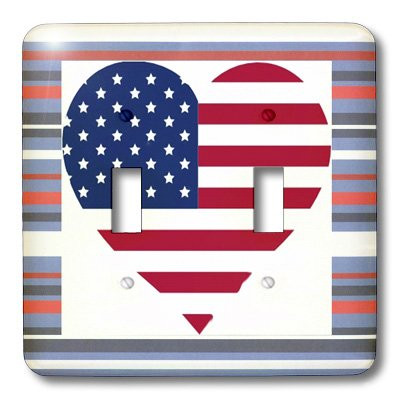 3dRose LSP_37407_2"Heart Shape USA Flag On Red White Blue Stripes Double Toggle Switch