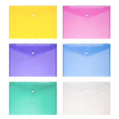 6 Pcs Document Folder, Clear Plastic Folders for Documents, A4 Document Folder, Plastic Envelopes with Snap Closure, File Folders for School Work Office Organization(Multicolors)