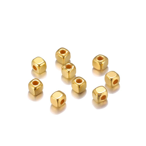 500 Pieces 3mm Cube Spacer Beads for Jewelry Making Alloy Spacer Beads Loose Spacer Beads Square Spacer Beads for DIY Craft Bracelet Necklace Jewelry Making, 1.5mm Hole, Gold
