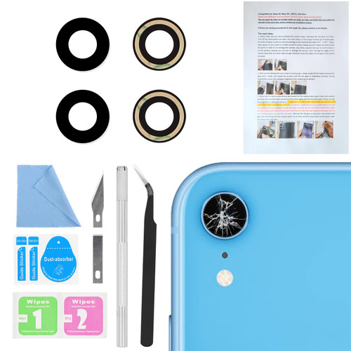 2PCS ASDAWN Back Camera Lens Glass Replacement for iPhone XR 6.1 Inches with Pre-Installed Adhesive, Rear Camera Lens Glass Replacement with Installation Manual + Repair Tool Set