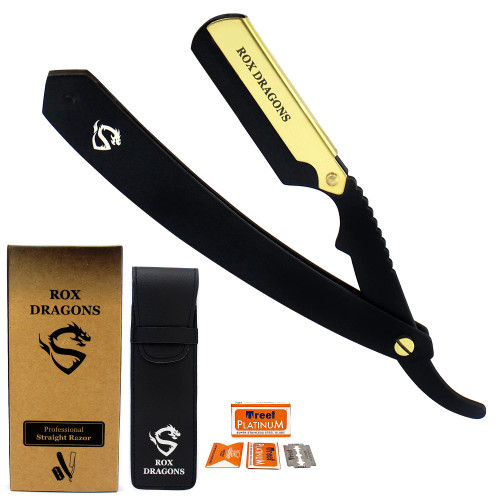 Rox Dragons - Professional Straight Edge Razor - Barber Razor for Close Shaving - Salon Quality Men's Beard Cut Throat Razor Shavette With 10 Shaving Blades
