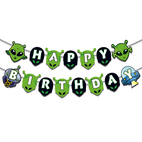 Alien Happy Birthday Banner Alien Theme Birthday Party Decorations Outer Space UFO Banner for Alien Birthday Party Decoration, UFO Alien Theme Party Decorations