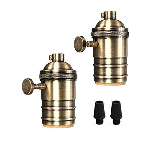 EFINEHOE Efine 2 Pack E26/ E27 Solid Brass Industrial Light Socket Vintage Edison Pendant lamp copper holder With Switch (Antique Brass)