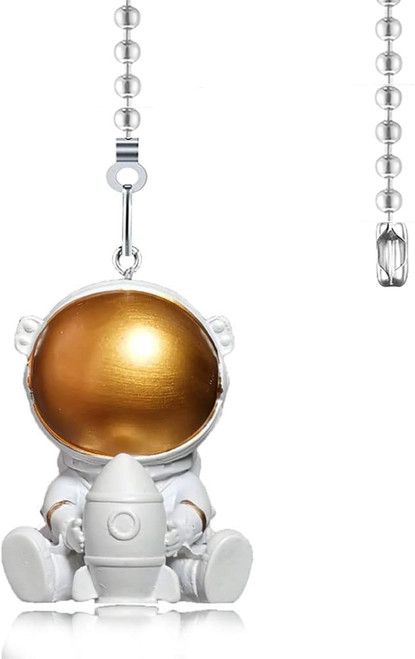 Hyamass 12 inch Ceiling Fan Pull Chain Mini Gold Spaceman Rocket Charm Pendant Ceiling Fan Danglers Fan Pulls Chain Extender with Ball Chain Connector for Ceiling Fan Light Decoration