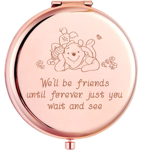 KUKEYIEE We'll Be Friends Travel Makeup Mirror, Rose Gold Engraved Travel Pocket Cosmetic Compact Makeup Mirror Friendship Gifts for Women Friends Sister Coworkers