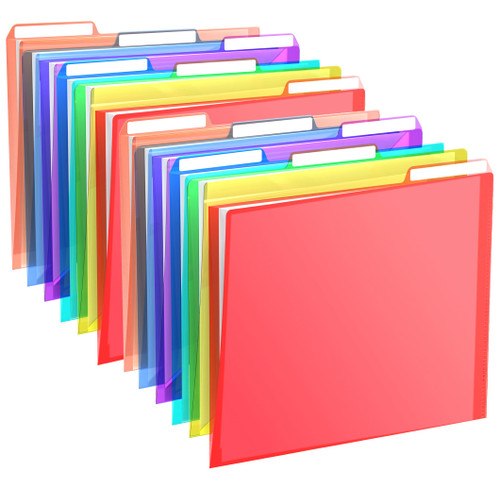 HABGP 12Pcs Colored Manilla Folders 8.5 x 11 Inches, Translucent Manila Folders Letter Size, Manila File Folders 1/3 Cut Letter Size, 3 Tab Plastic File Folder