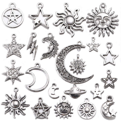 100g Mixed Antique Silver Sun Star Moon Charms Pendants DIY Bracelets Necklace Jewelry Making Craft Wholesale (A469) 100g Mixed Antique Silver Sun Star Moon Charms Pendants DIY Bracelets Necklace Jewelry Making Craft Wholesale (A469)