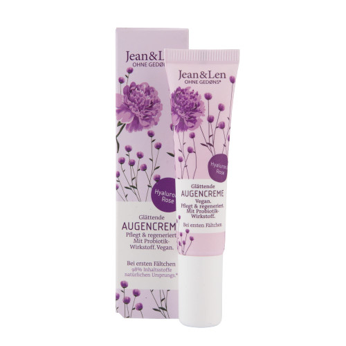 Smoothing Eye Cream with hyaluronic acid by Jean&Len, rose water and vitamin E, against wrinkles and puffy eyes, minimizes dark circles, vegan, 0.5 Fl. Oz. Smoothing Eye Cream with hyaluronic acid by Jean&Len, rose water and vitamin E, against wrinkles and puffy eyes, minimizes dark circles, vegan, 0.5 Fl. Oz.
