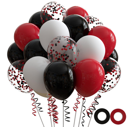70pcs Black Red Confetti Balloons Kit, 12inch Black Red White Latex Balloons for Birthday, Wedding, Baby Shower Party Decorations (2 Ribbons) 70pcs Black Red Confetti Balloons Kit, 12inch Black Red White Latex Balloons for Birthday, Wedding, Baby Shower Party Decorations (2 Ribbons)