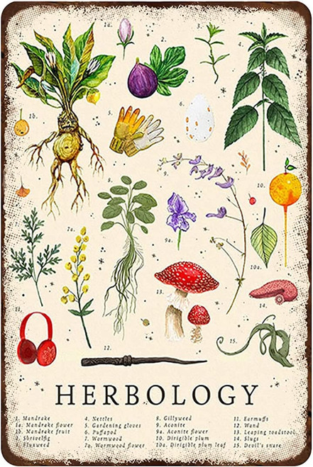 UNBARD Rustic Retro Metal Tin Sign Herbology Poster Plant Magic Home Decor Wall Art Vintage Retro Metal Tin Sign Kitchen Home Parlor Wall Plaque Poster 8 x 12 Inch